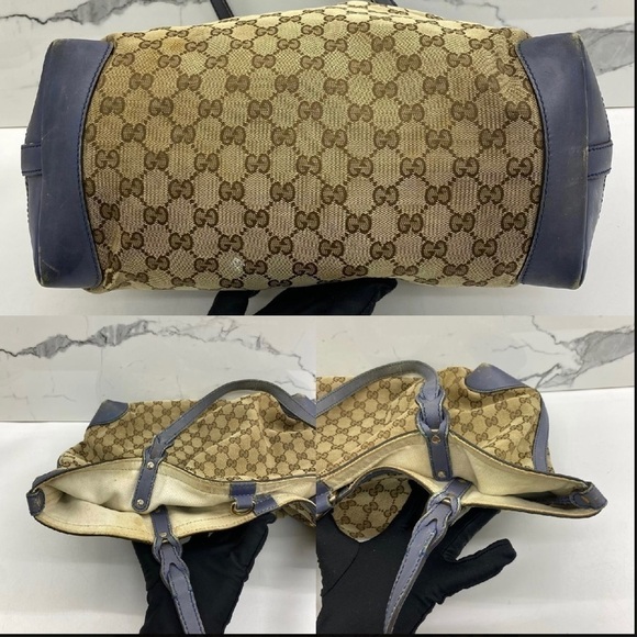 GUCCI beige blue canvas Tote Bag - Picture 5 of 14